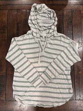 Market & Spruce Striped V-Neck Hoodie Size M Petite